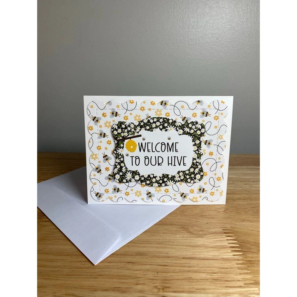 Bee & Flowers Greeting Card – Handmade A2 Card – All Occasion Blank Card